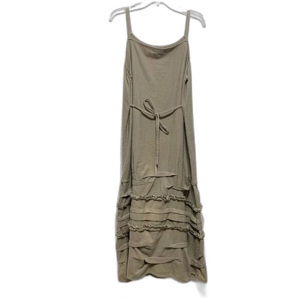 Krista Larson 100% Cotton Midi Tan Tank Dress Womens One Size Gathered Hem - Picture 8 of 9